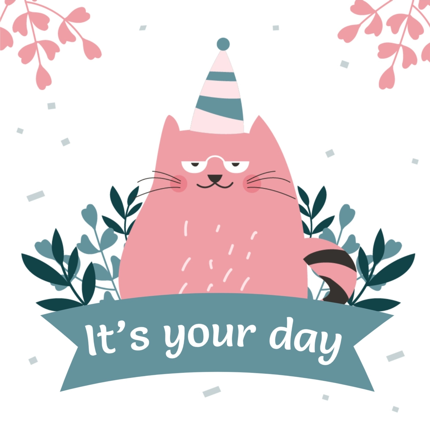 誕生日カード　パーティーハットをかぶった猫, ネコ, バースデーカード, 作成, 誕生日カードテンプレート