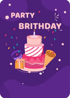 3段の誕生日ケーキとプレゼント, 誕生日, 紫の, ピンク, 誕生日カードテンプレート