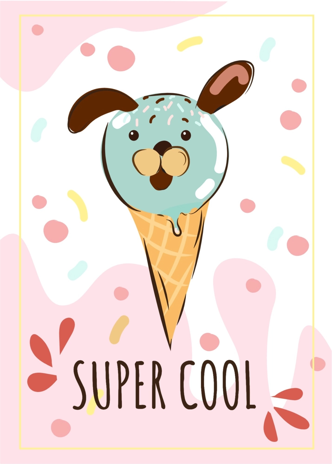 アイスクリームグリーティングカード　犬のアイスクリーム, 超かっこいい, 作成, デザイン, メッセージカードテンプレート