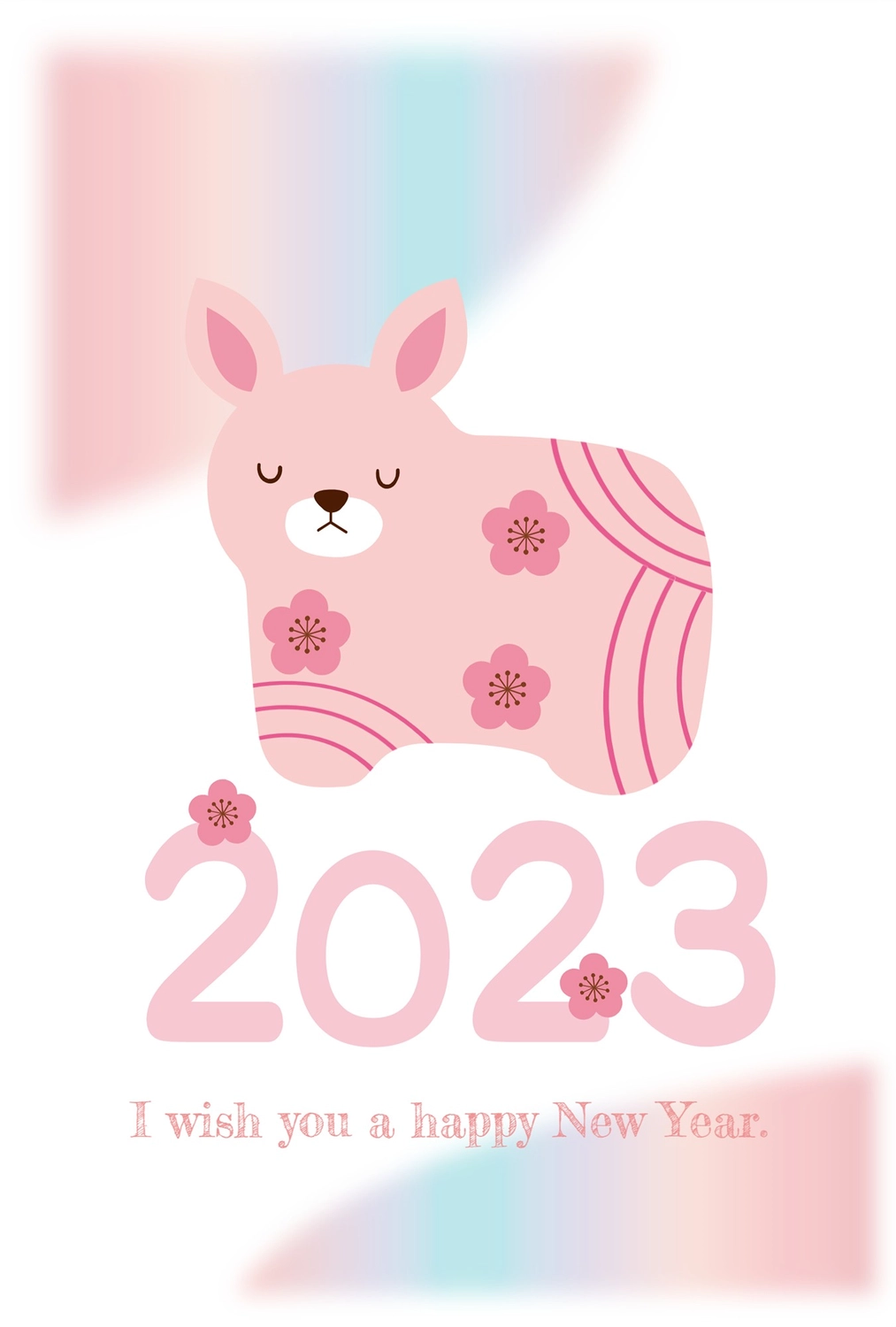 うさぎの置き物年賀状, animal, concord, English text, New Year Card template