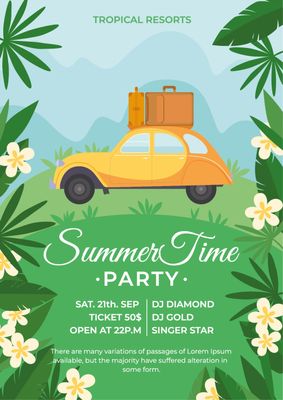 夏のイベント　車, car, trip, trunk, Poster template