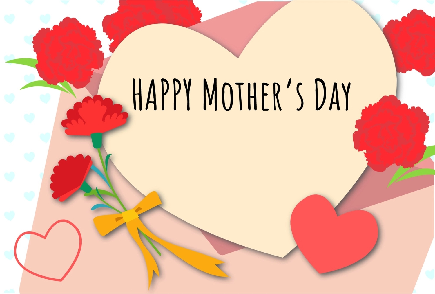 母の日グリーティングカード　赤いカーネーションとハート, heart, create, design, message card template