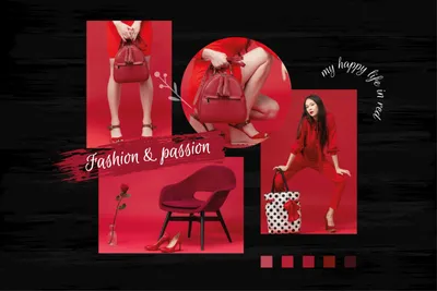 レッドファッション, Photo, collage, Red, Photo Collage template