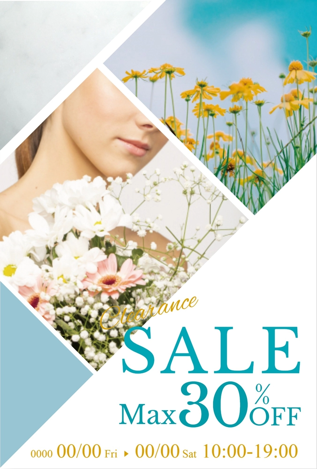 セールMAX30%オフ（花と女性の写真）, お得, かわいい, おしゃれ, グリーティングカードテンプレート