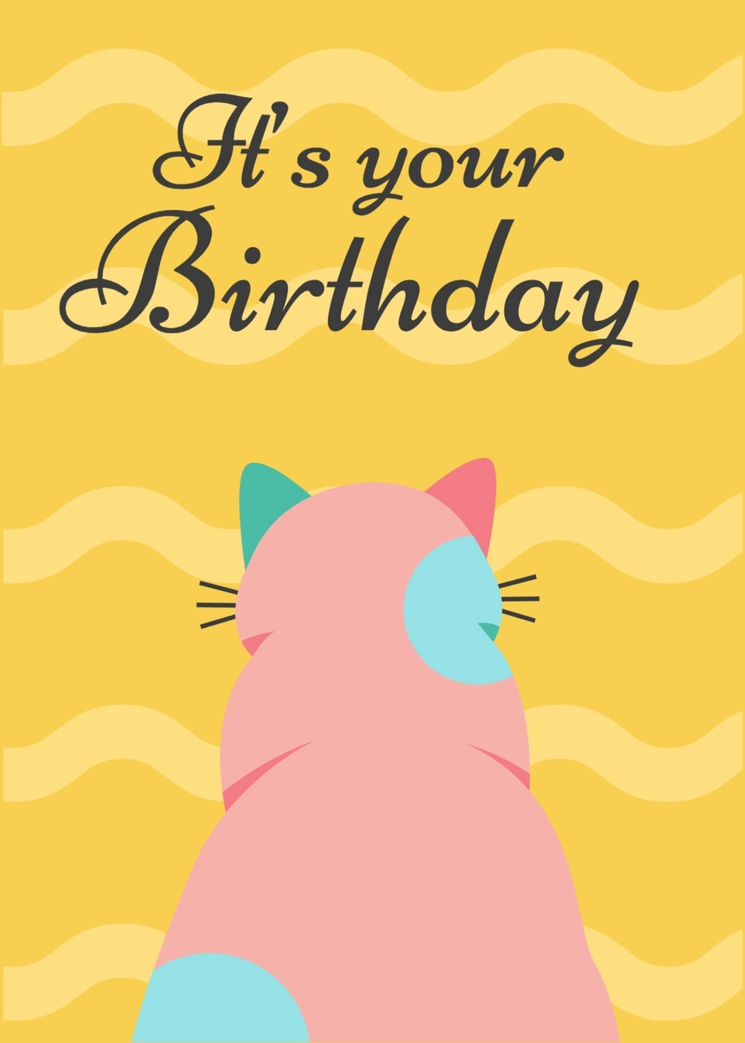 誕生日カード　猫の後ろ姿, イラスト, バースデーカード, 作成, 誕生日カードテンプレート