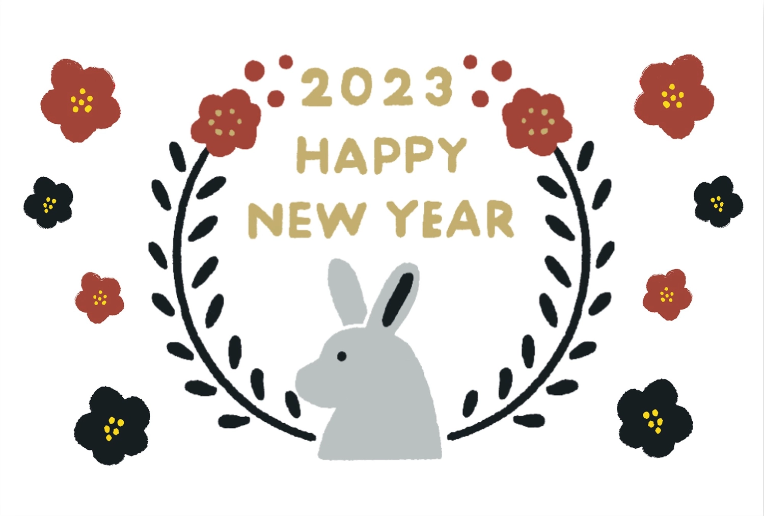 横向きうさぎの卯年年賀状, NEW YEAR, Scandinavian style, concord, New Year Card template