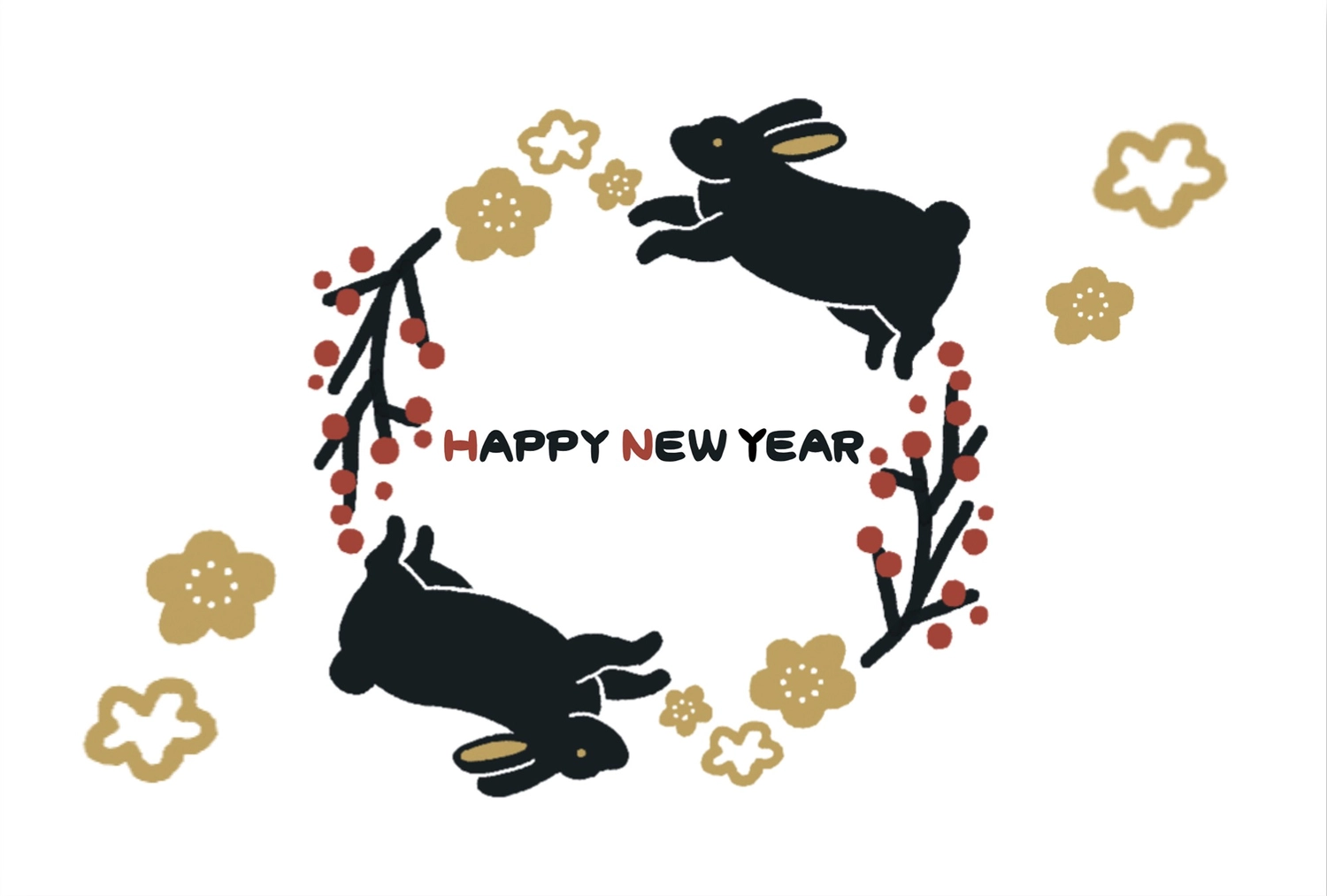 黒うさぎの卯年年賀状, 動物, 大人っぽい, 黒うさぎ, 年賀状テンプレート