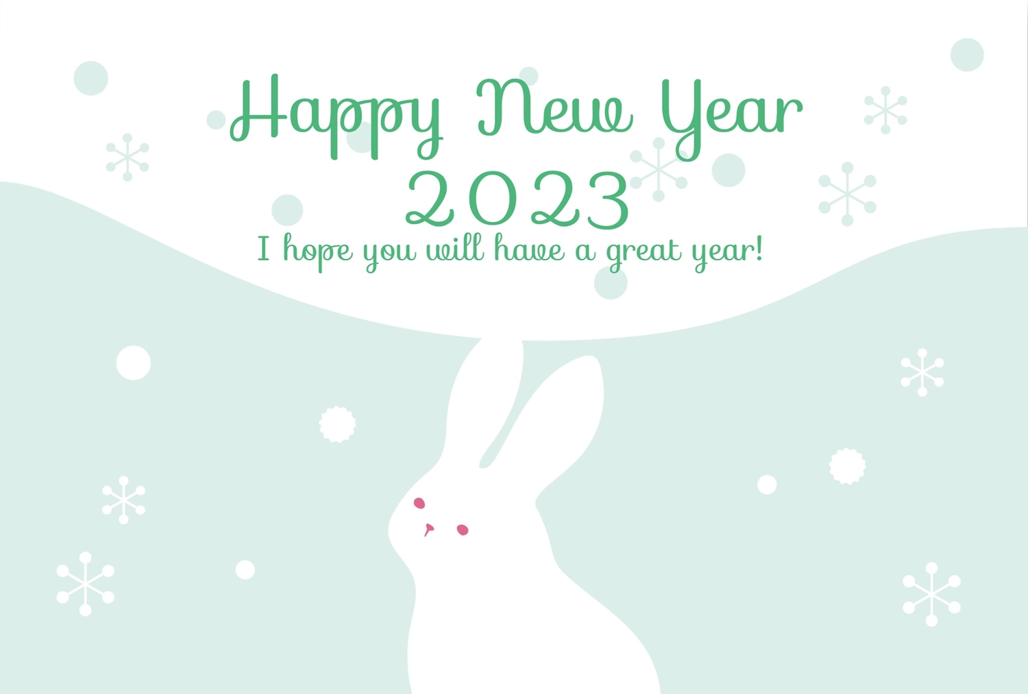 雪とうさぎの年賀状, 動物, 和谐, 白兔子, 新年卡 模板