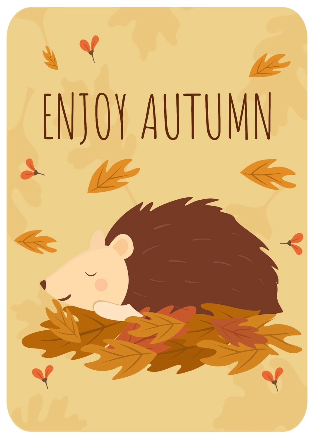 秋のグリーティングカード　はりねずみ, ハリネズミ, 作成, デザイン, メッセージカードテンプレート
