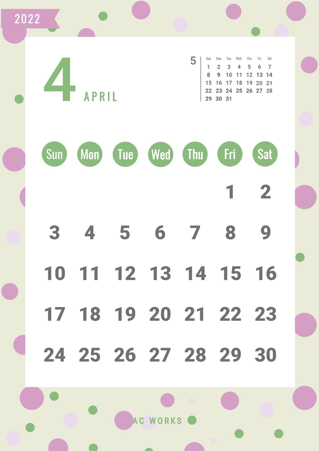 カラフルドット柄カレンダー, One month, create, design, Calendar template
