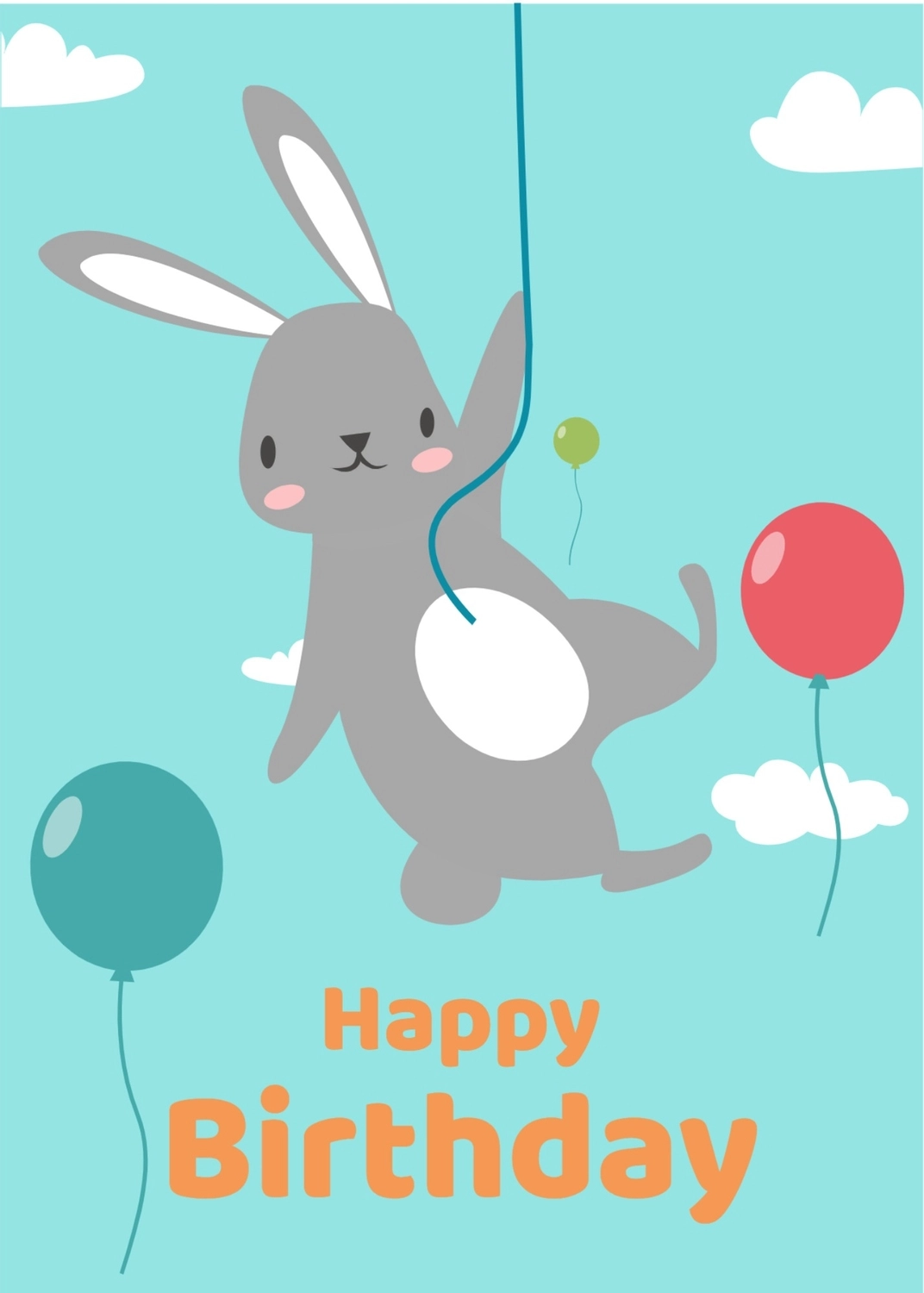 誕生日カード　風船で空を飛ぶウサギ, イラスト, バースデーカード, 作成, 誕生日カードテンプレート