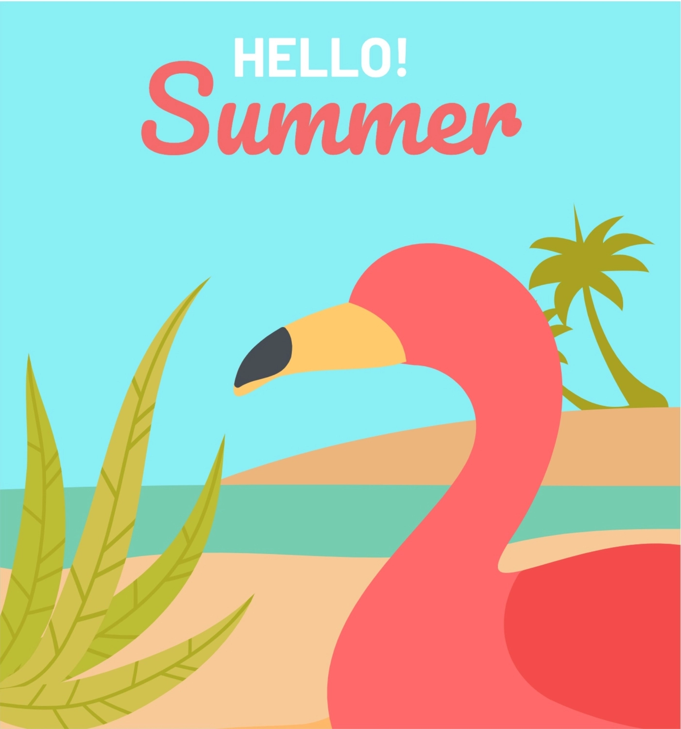 夏のグリーティングカード　フラミンゴ, 해변, 만들기, 디자인, 메시지 카드 템플릿