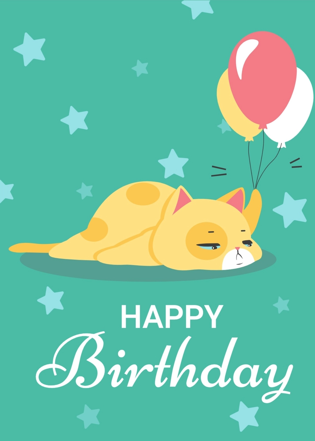 誕生日カード　寝そべるネコ, かわいい, バースデーカード, 作成, 誕生日カードテンプレート