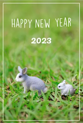 シュライヒ　自然の中にいるうさぎの親子2023, happy, new, year, New Year Card template
