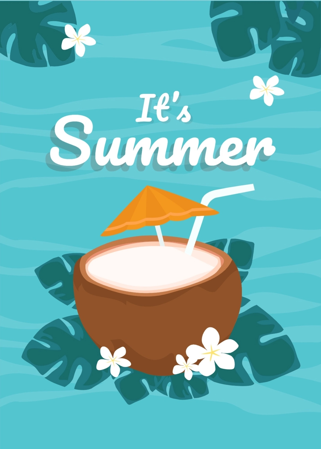 夏のグリーティングカード　ココナッツ, 코코넛 워터, 만들기, 디자인, 메시지 카드 템플릿