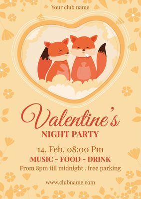 バレンタイン　きつねのカップル, Valentine, event, club, Poster template