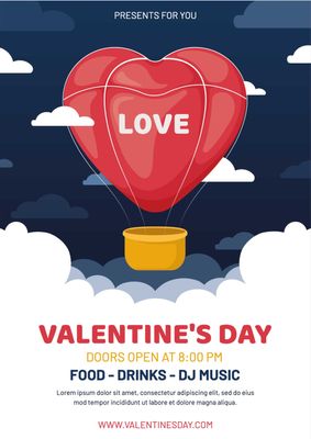 バレンタインイベント　ハートの気球, Valentine, heart, balloon, Poster template
