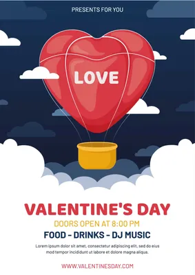 バレンタインイベント　ハートの気球, Valentine, heart, balloon, Poster template