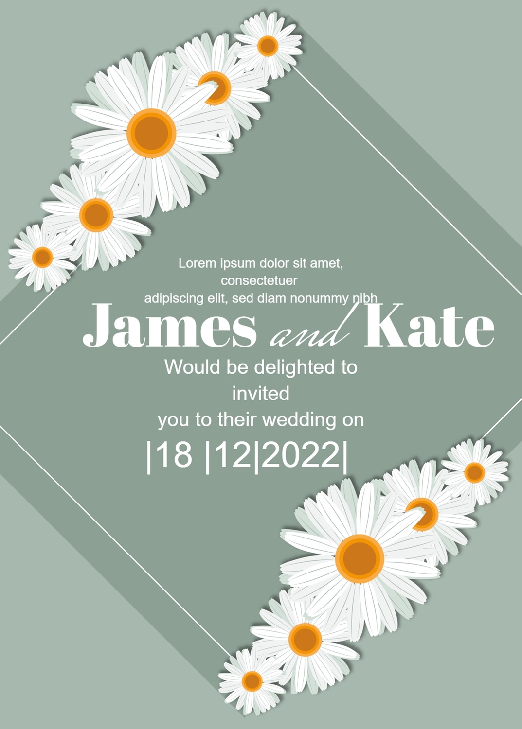 白い花のウェディングカード, 인사말 카드, 인사말, 엽서, 결혼식 초대장 템플릿