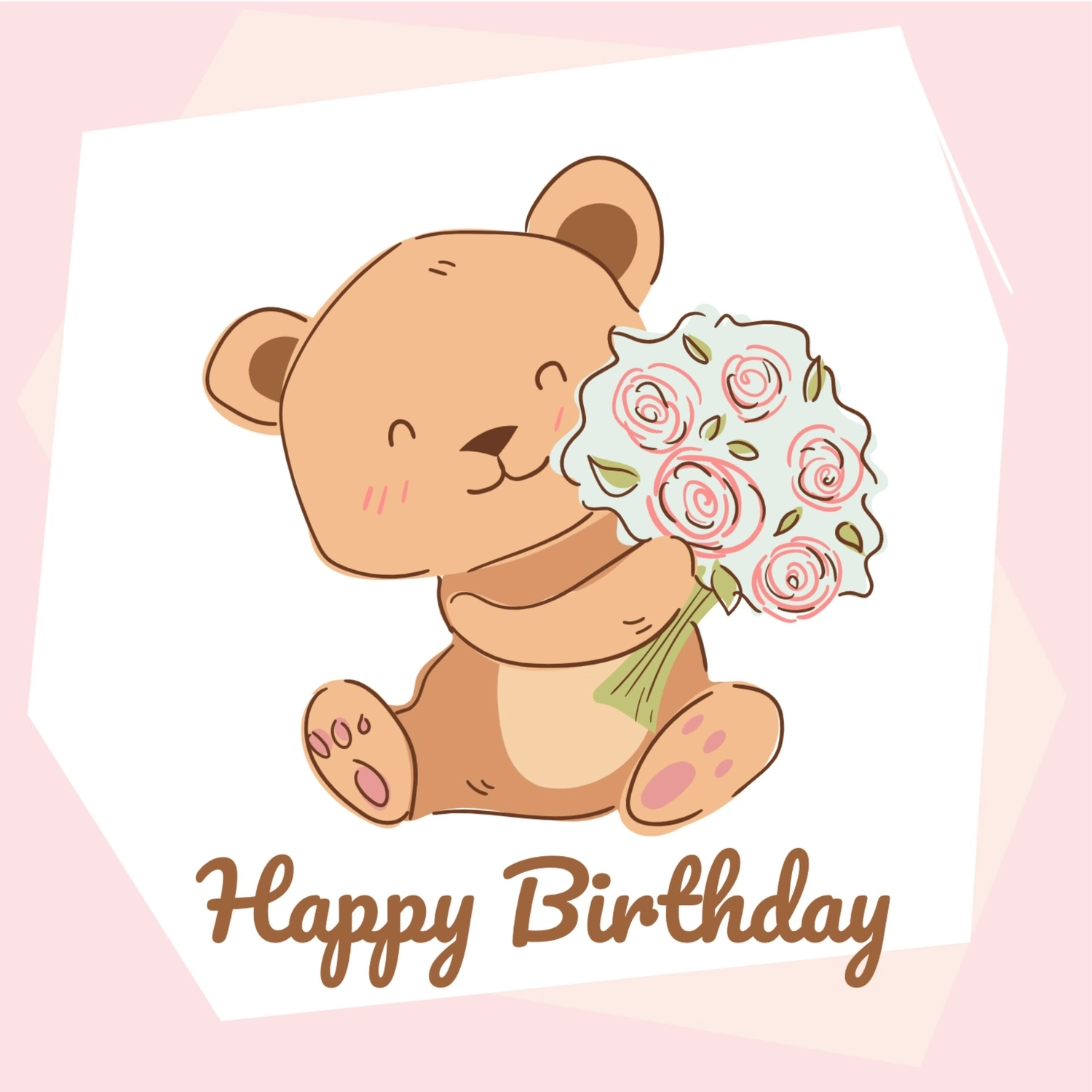 誕生日カード　くまと花, smilingly, birthday card, create, Birthday Card template