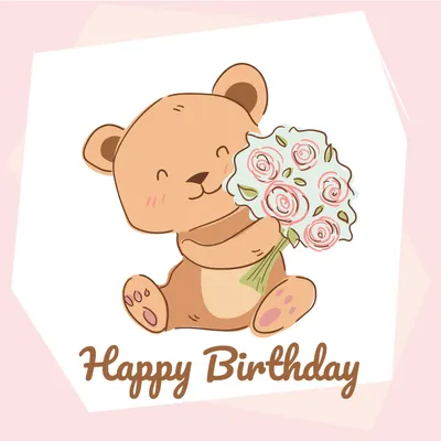 誕生日カード　くまと花, Bear, flower, Tiny, Birthday Card template
