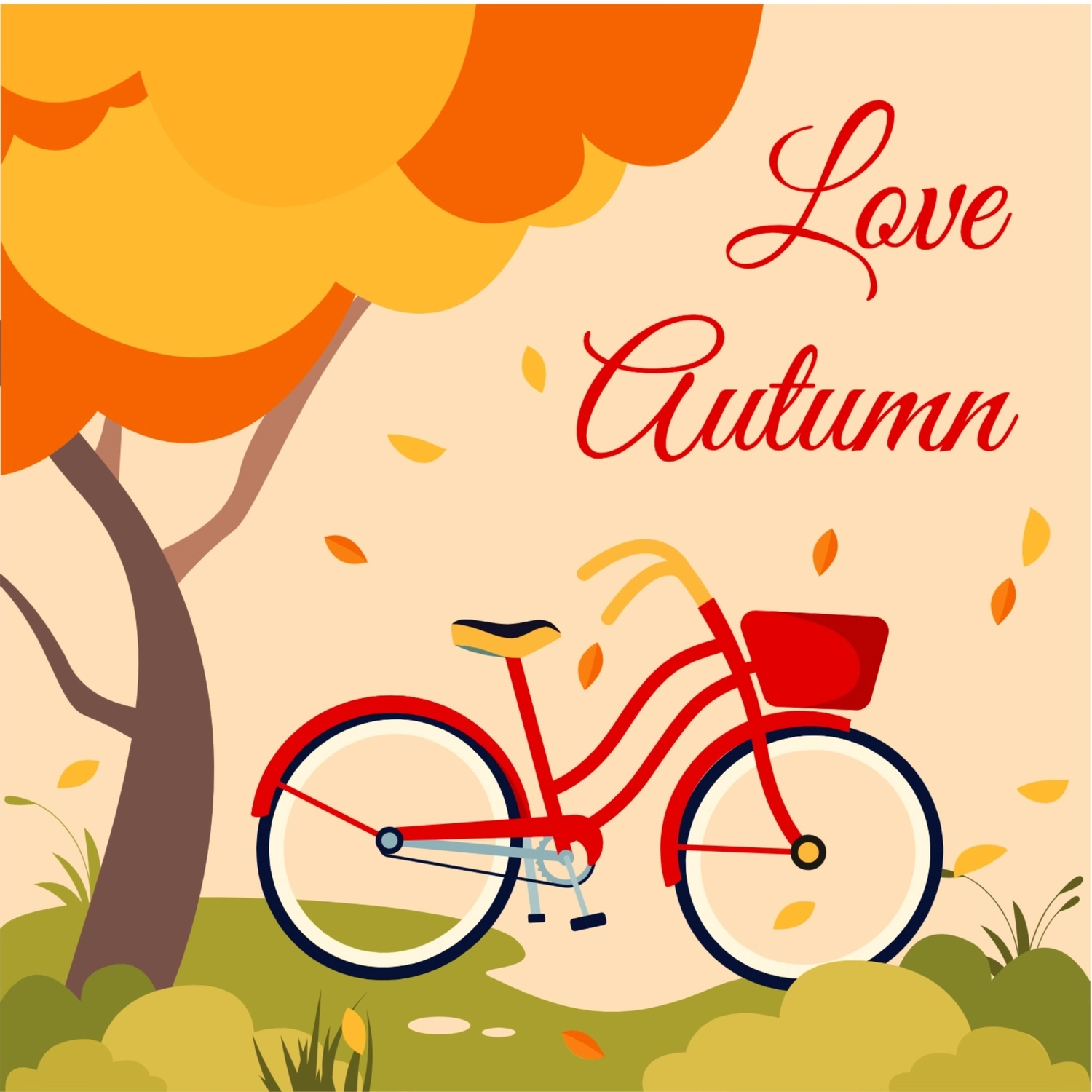 秋のグリーティングカード　自転車, 木材, 作成, デザイン, グリーティングカードテンプレート