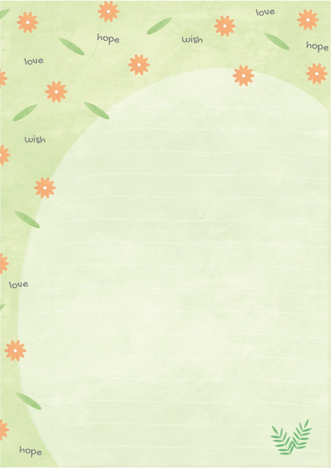 緑背景の花柄, メッセージ, 作成, デザイン, 便箋テンプレート