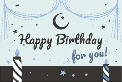 ステージ風の誕生日カード, 水色, 黒, ステージ風, 誕生日カードテンプレート