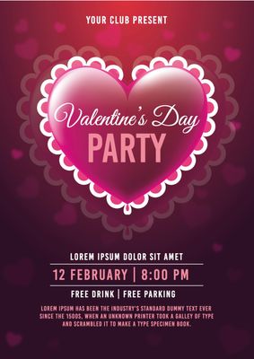 バレンタインイベント　ハート, Valentine, party, event, Poster template