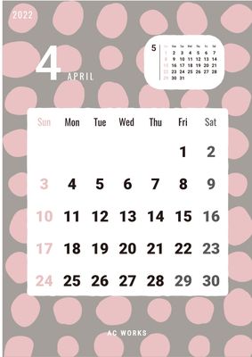 手描きドット柄カレンダー, gray, pink, Dull color, Calendar template