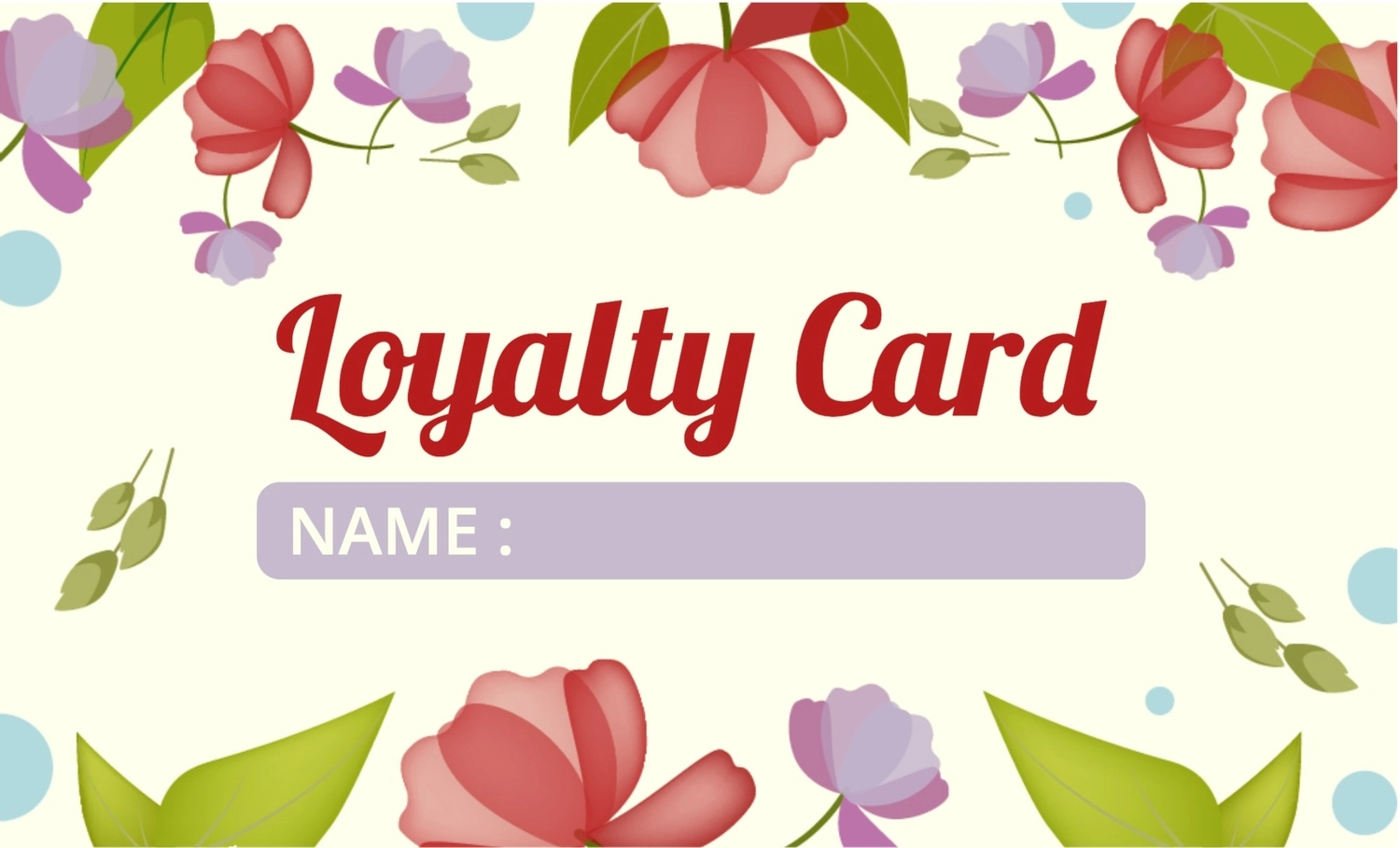 ロイヤリティカード　花, 赤, 紫の, クリーム色, ショップカードテンプレート