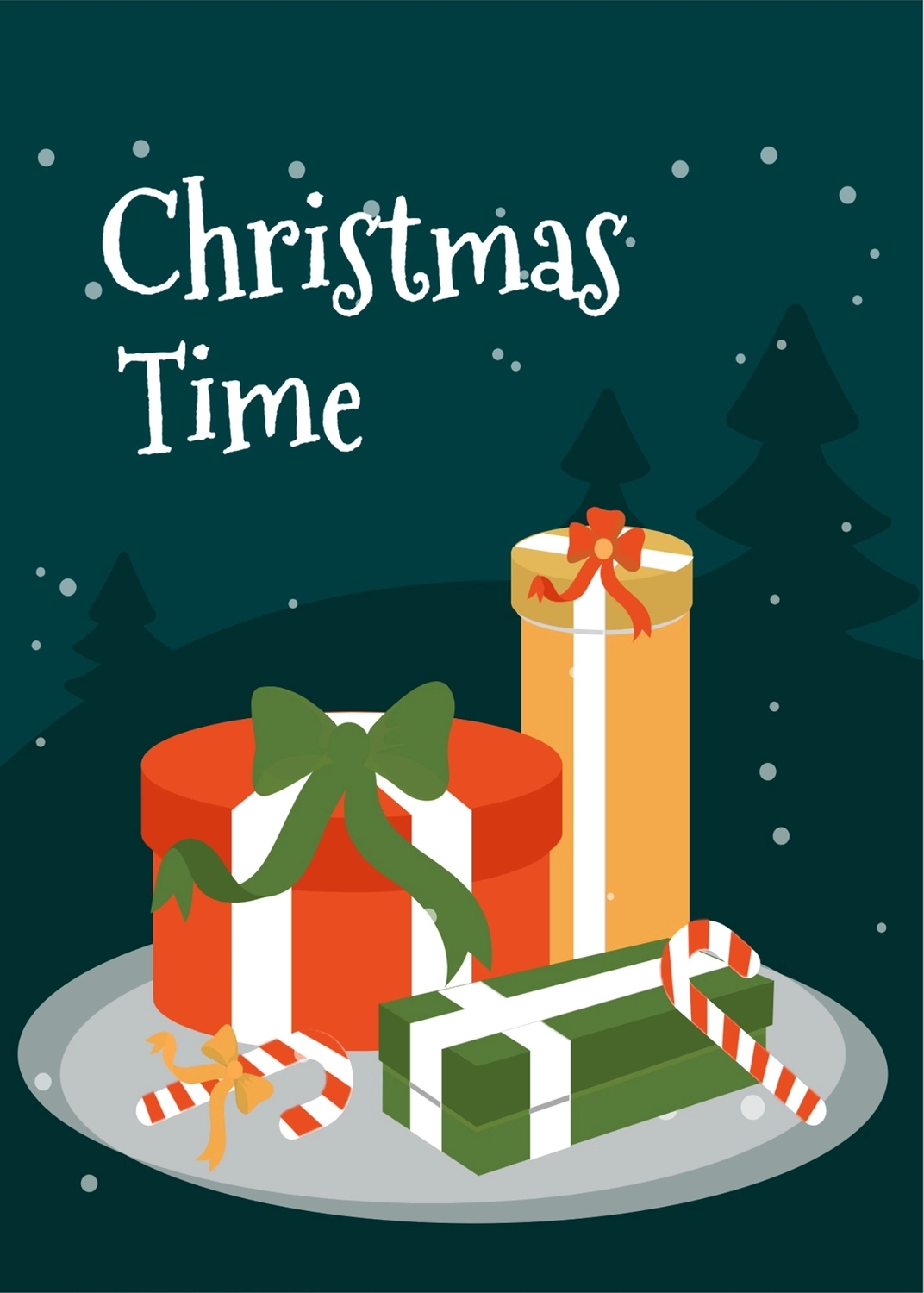 クリスマスグリーティングカード　クリスマスタイム, キャンディーケーン, クリスマスカード, 作成, メッセージカードテンプレート