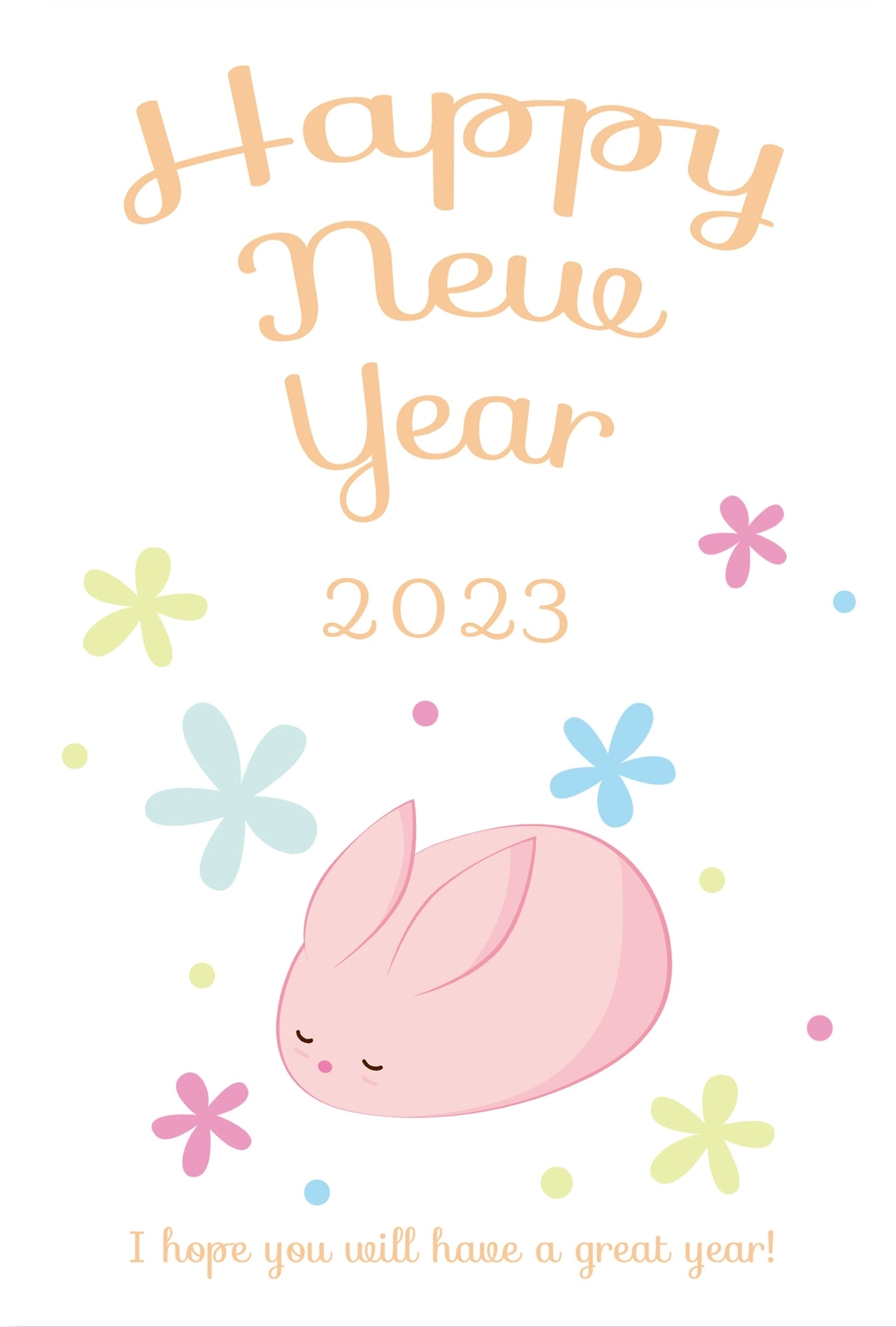 ピンクうさぎの英文年賀状, 新年, 和谐, 英文文本, 新年卡 模板
