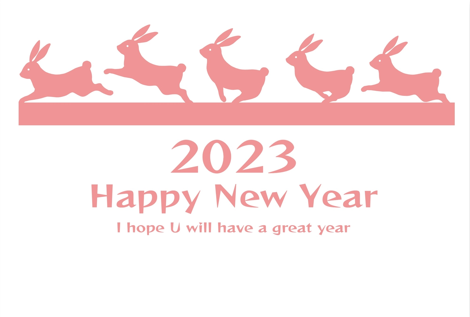 ピンクのうさぎ年賀状, NEW YEAR, concord, English text, New Year Card template