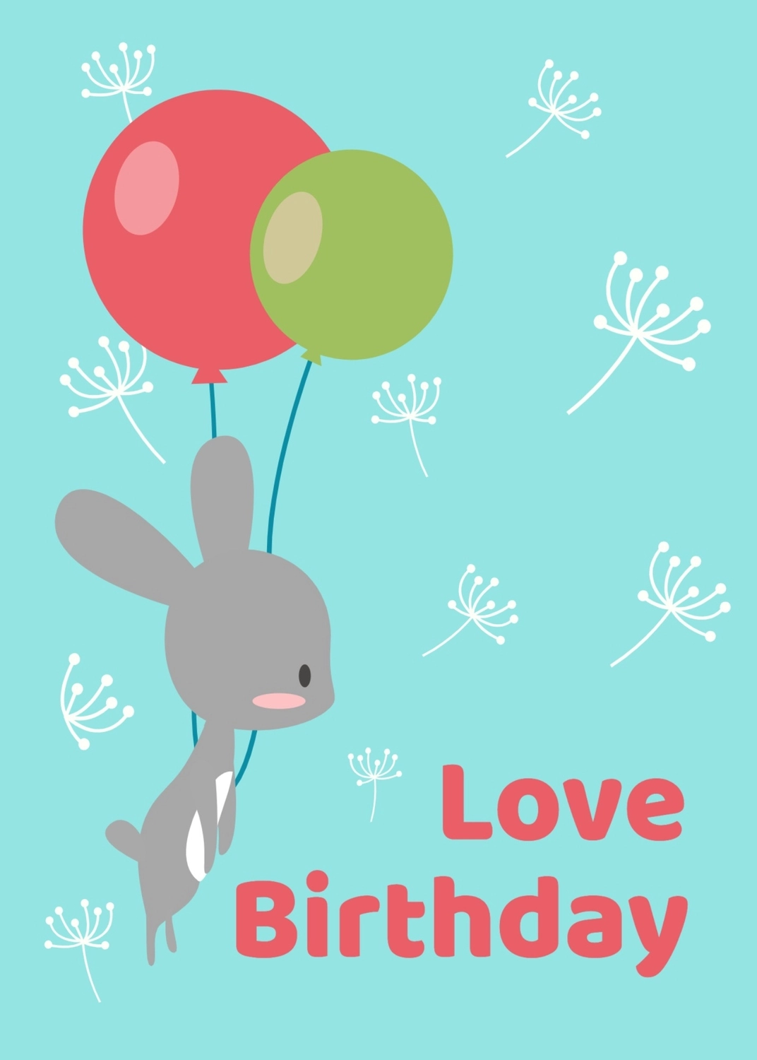 誕生日カード　風船で空を飛ぶウサギ, かわいい, バースデーカード, 作成, 誕生日カードテンプレート