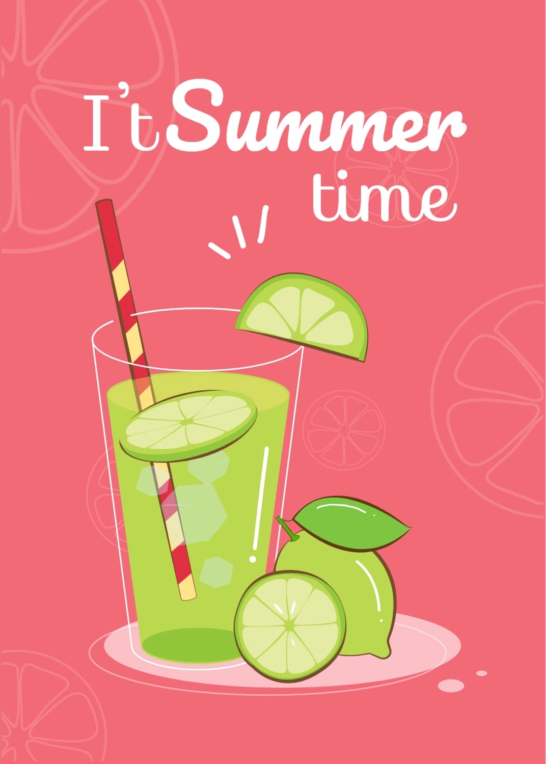 夏のグリーティングカード　ライムジュース, ライム, 作成, デザイン, メッセージカードテンプレート