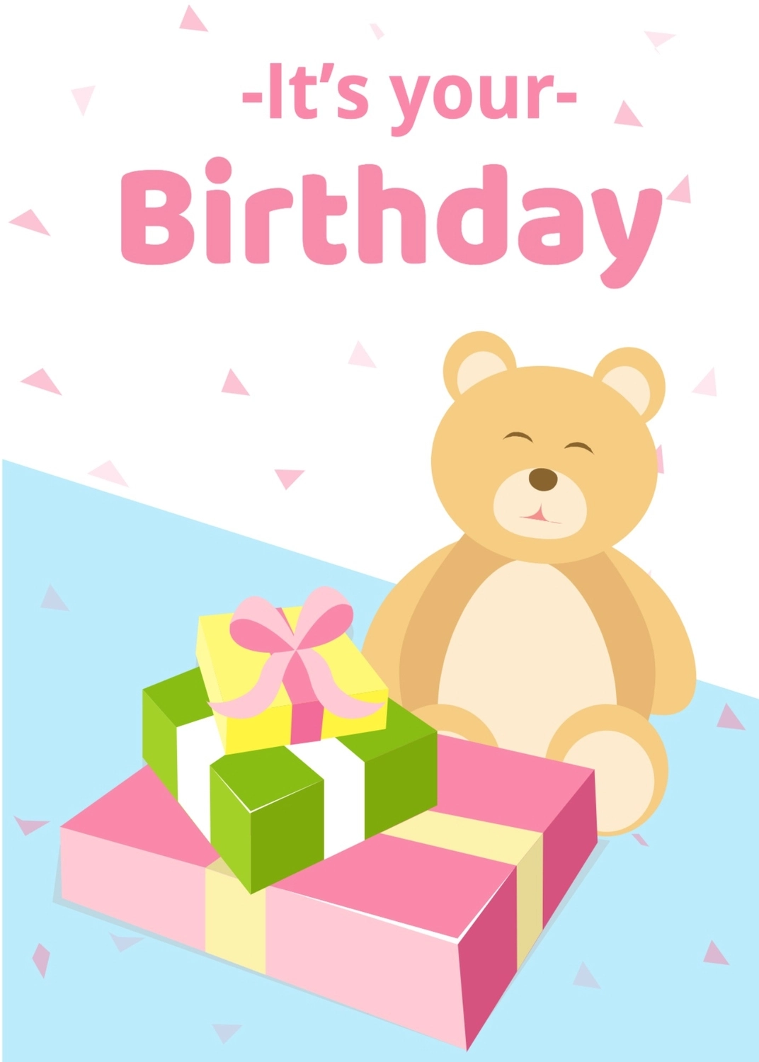 誕生日カード　クマのぬいぐるみとプレゼント, 誕生日カード, 誕生日, カード, 誕生日カードテンプレート
