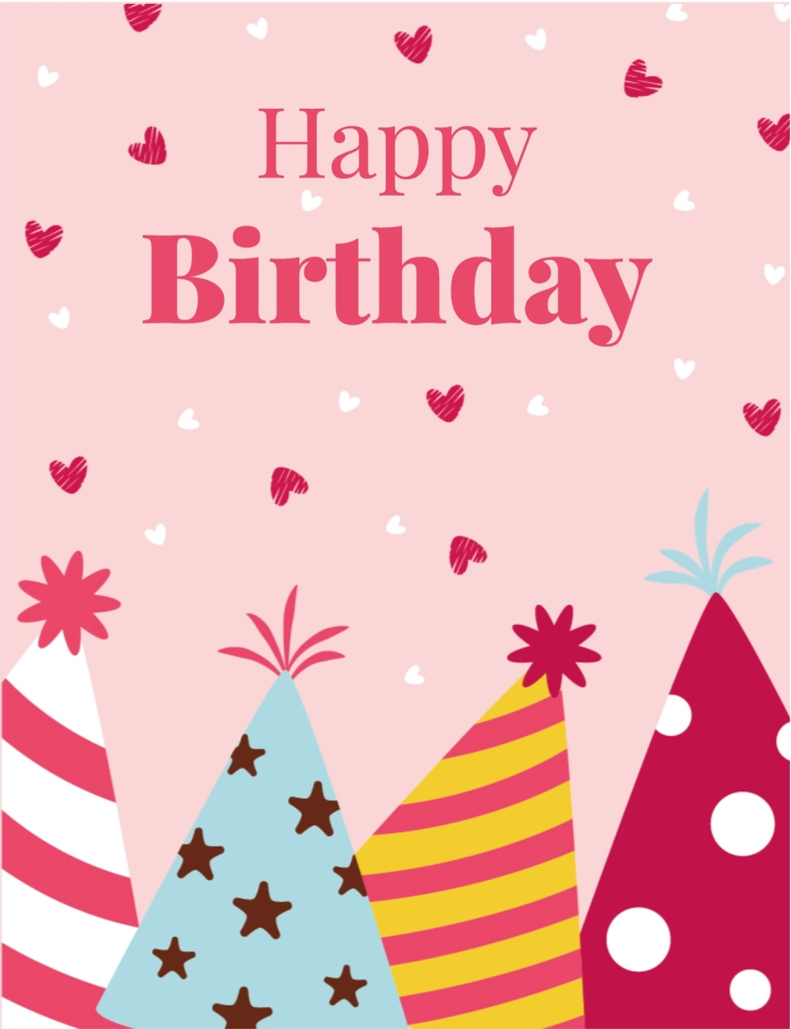 誕生日カード　パーティーハット, 誕生日カード, 誕生日おめでとう, ピンク地, 誕生日カードテンプレート