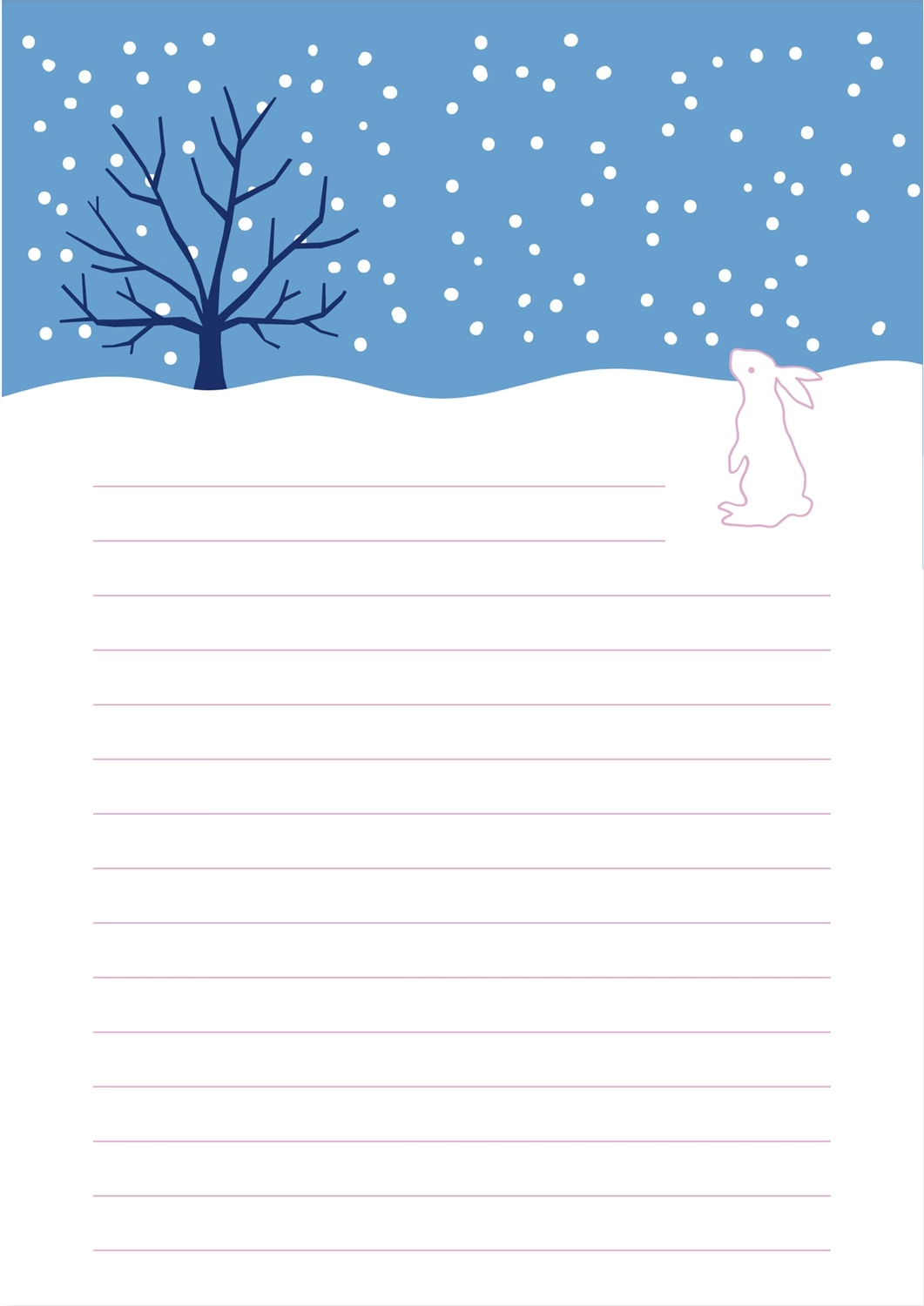 雪を見るうさぎの便箋, 信紙, 信, 信, 便條紙 模板