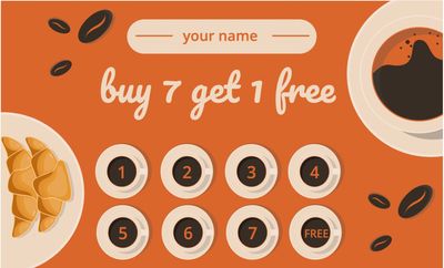 スタンプカード　コーヒーとパン, 8th free, Buy 7 times, Free once, Shop Card template