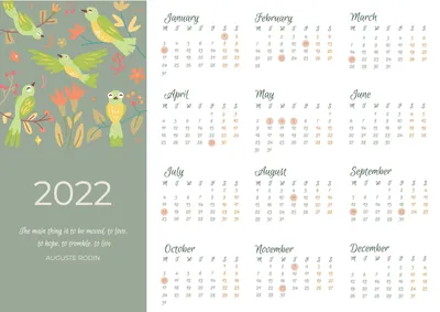 2022年小鳥, 2022年, 2022年, カレンダー, カレンダーテンプレート