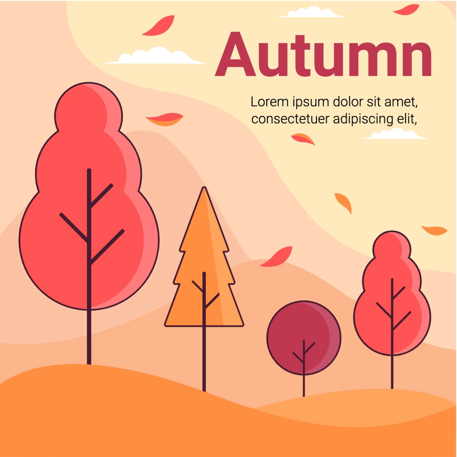 秋のグリーティングカード　木, 木, 作成, デザイン, グリーティングカードテンプレート