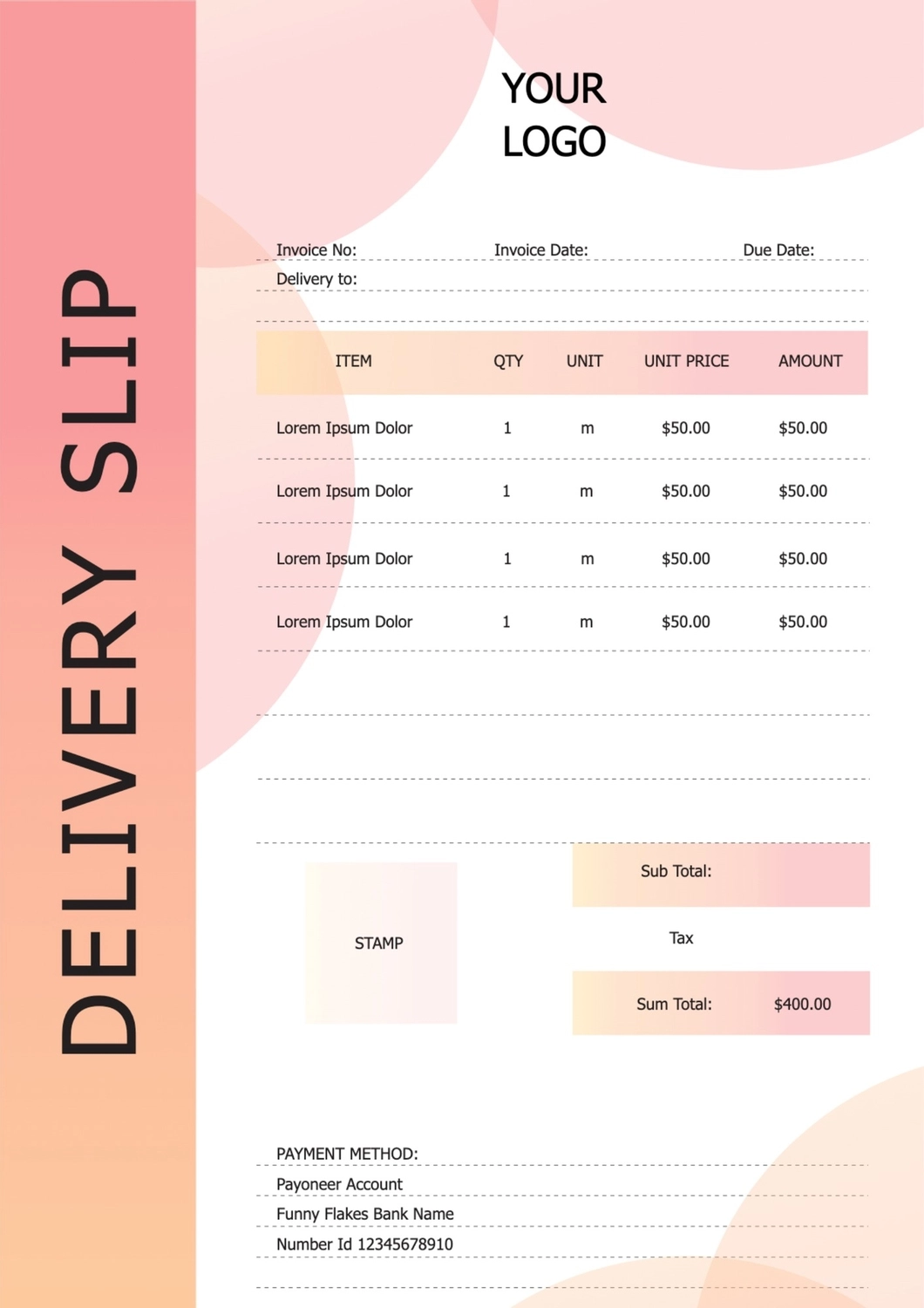 ピンク色系の納品書, Suppliers, create, design, Delivery Slip template