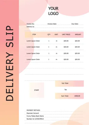 ピンク色系の納品書, delivery slip, template, Layout, Delivery Slip template