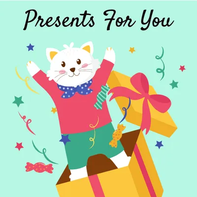 誕生日プレゼントからねこ, cat, Jack-in-the-box, Gift box, Birthday Card template