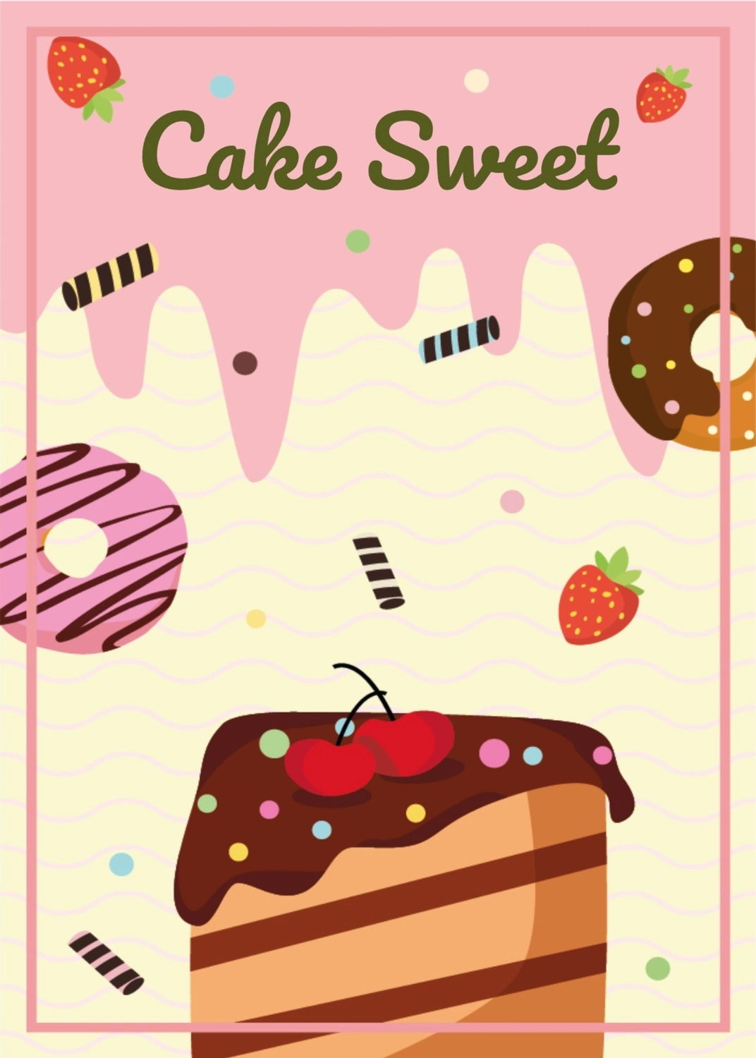 ケーキのグリーティングカード　さくらんぼののったケーキ, 苺, 作成, デザイン, メッセージカードテンプレート